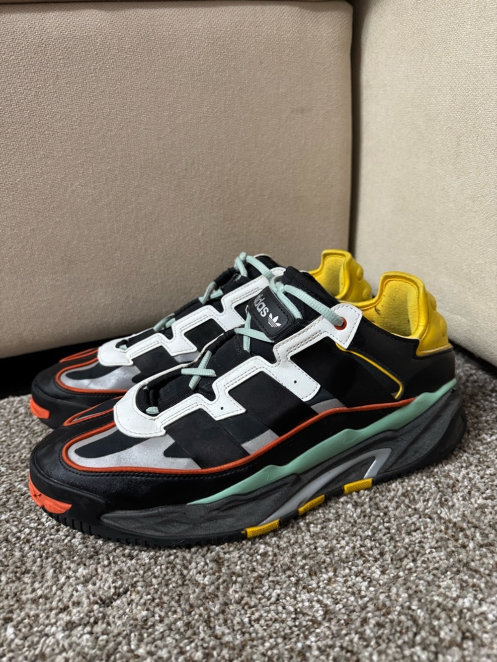 adidas Men's Black White Yellow Multi-Color Athletic Sneakers